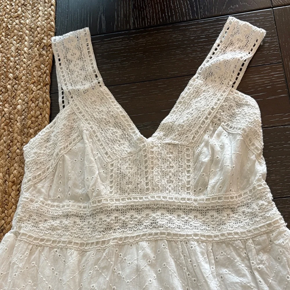 White Eyelet Sleeveless Cotton Sun Dress - Picture 3 of 11